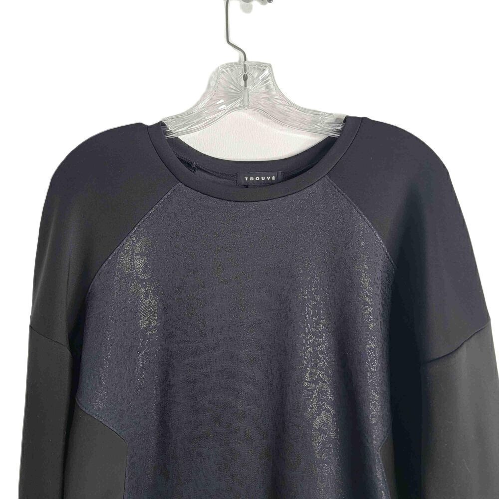 Trouve Black Blue Long Sleeve Crew Neck Color Block Sweatshirt Medium - Picture 2 of 6